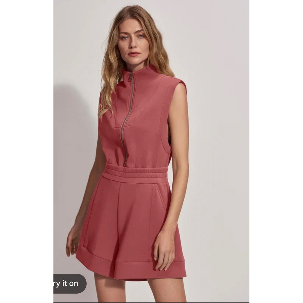 Varley DoubleSoft Romper Rose Pink Sleeveless Half Zip Short Jumpsuit Large